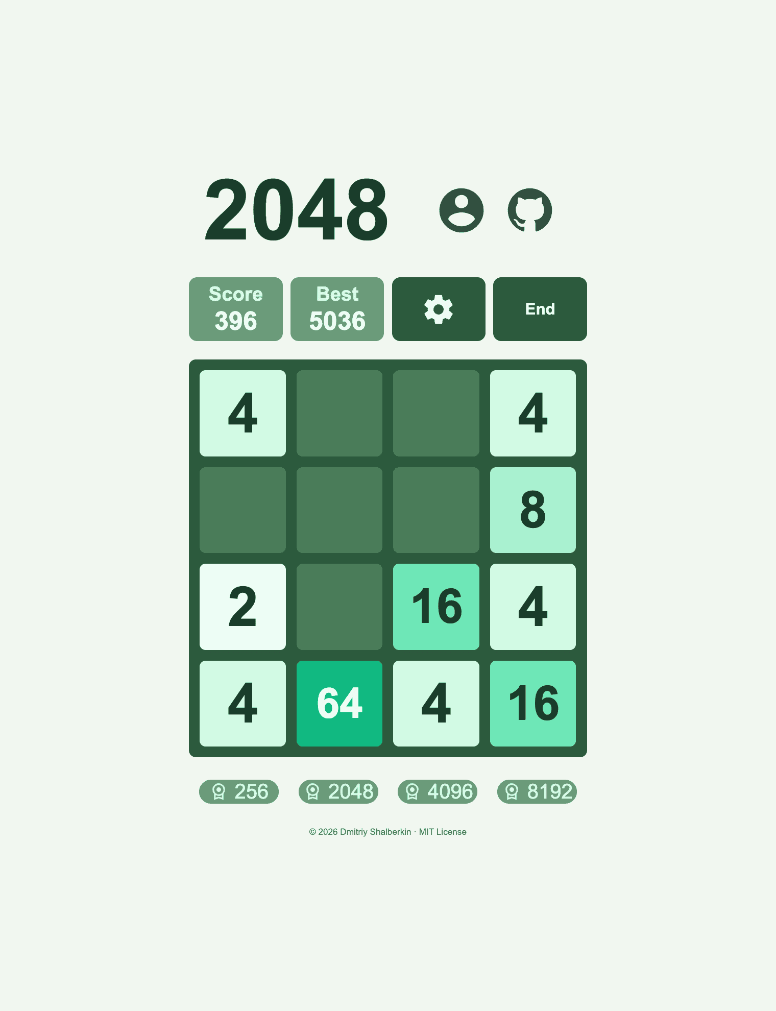 Скриншот приложения 2048