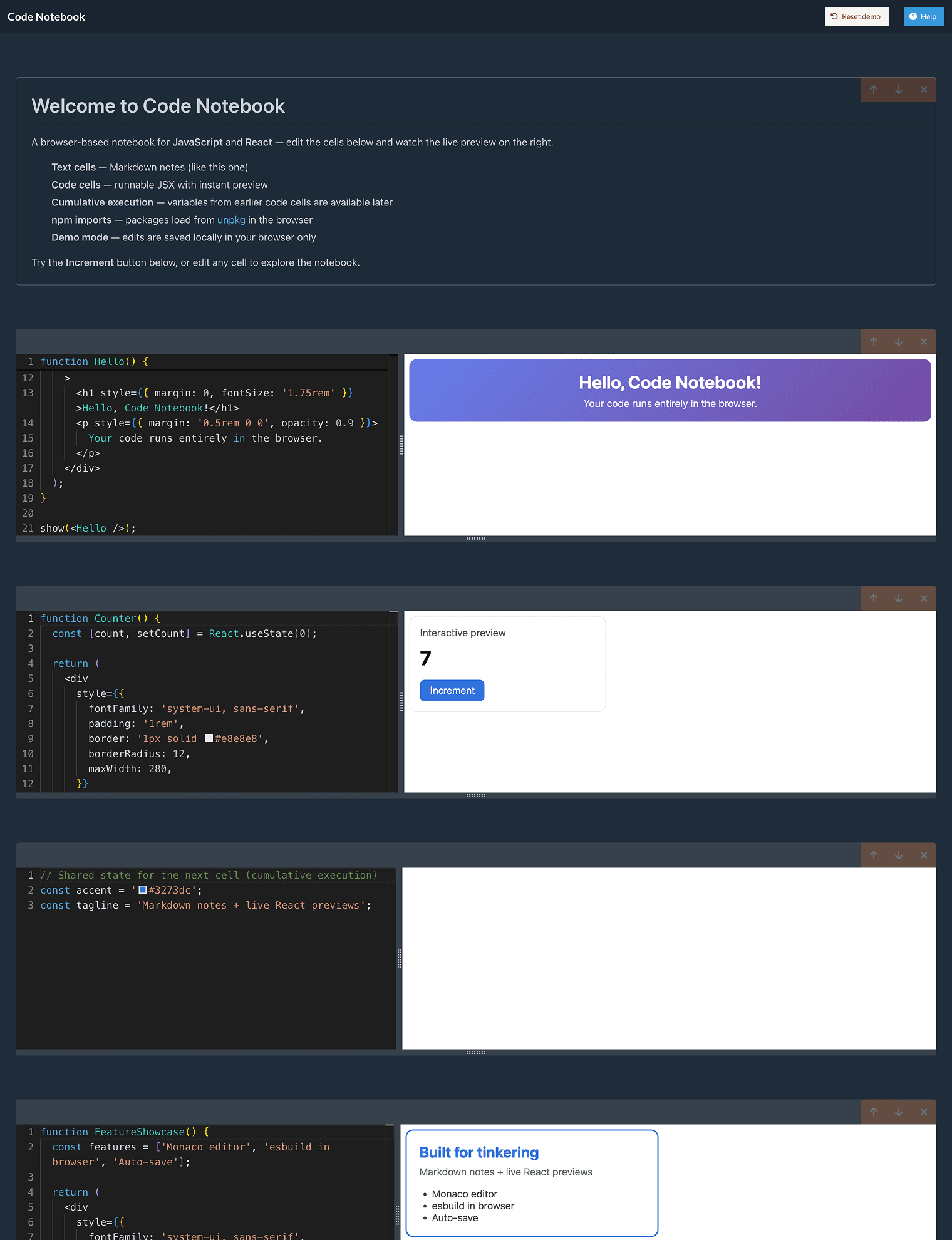 Скриншот приложения Code Notebook